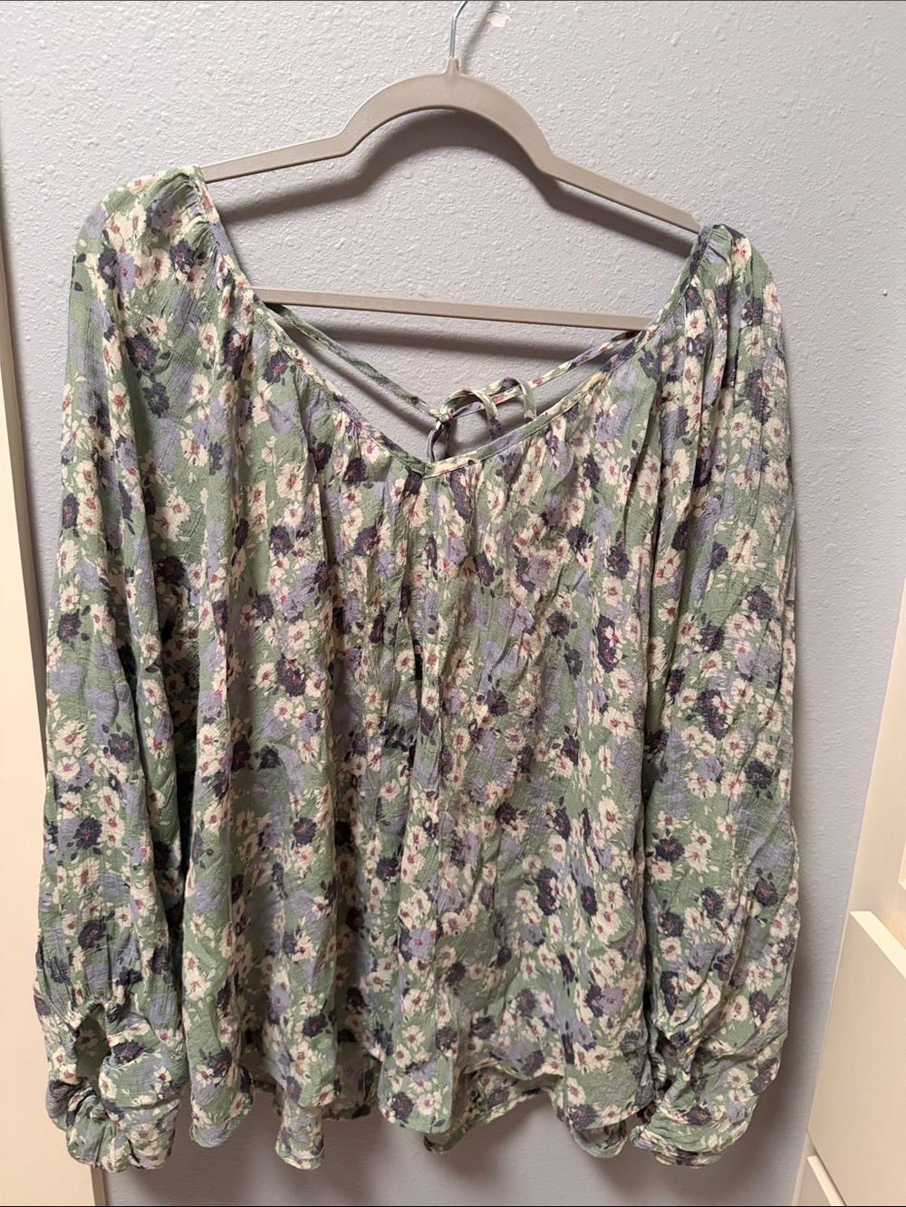 Zac & Rachel Sage Green Floral Peasant Top
